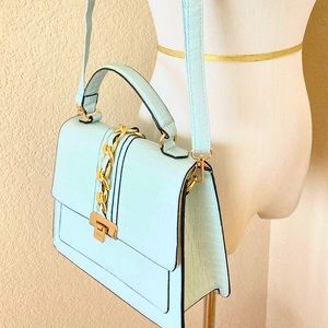 Aldo bag light blue satchel embellished faux snake skin bag cross body handle